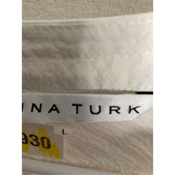 TRINA TURK Top Womens L Jemison Collarless Roll-Tab Sleeve‎ Henley Blouse Ivory - Picture 8 of 11